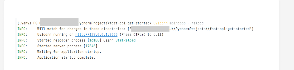 FastAPI running output
