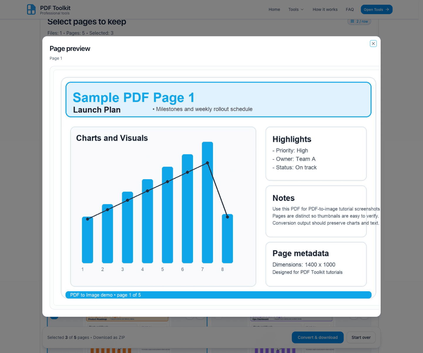 Page preview dialog in PDF to Image tool