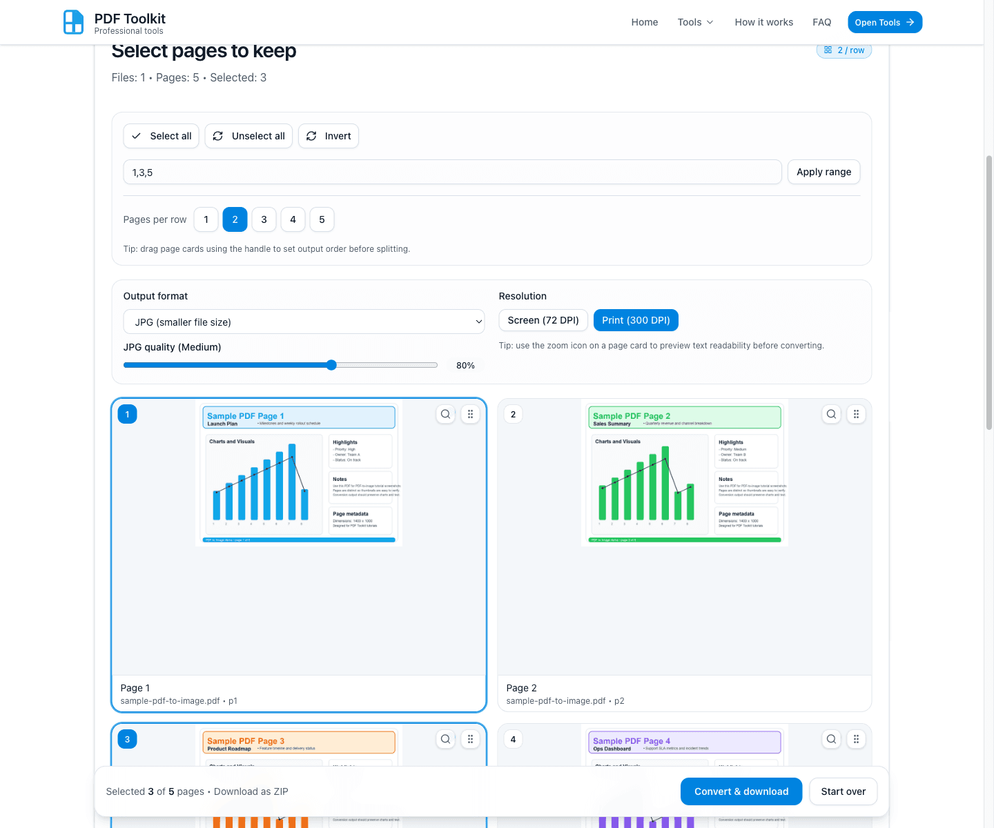 PDF to Image conversion in progress with sticky progress bar and Convert and download action
