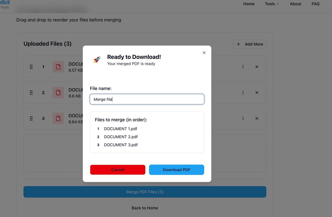Rename and download merged PDF file